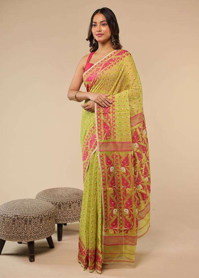Green Jamdani Cotton Saree Without Blouse Piece