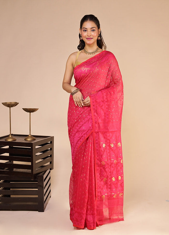 Pink Jamdani Cotton Saree Without Blouse Piece