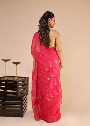 Pink Jamdani Cotton Saree Without Blouse Piece