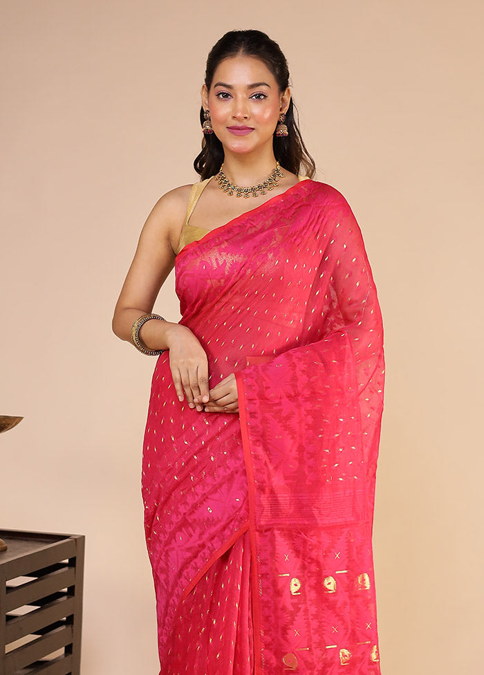 Pink Jamdani Cotton Saree Without Blouse Piece