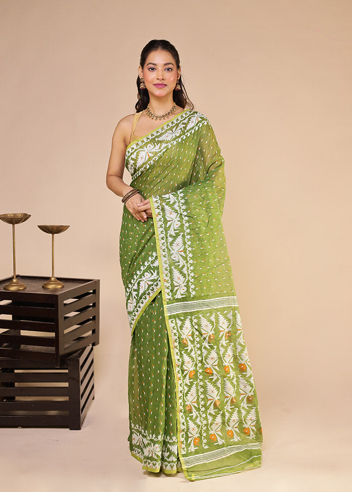 Green Jamdani Cotton Saree Without Blouse Piece