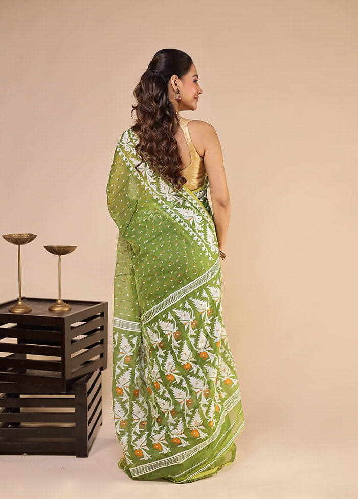 Green Jamdani Cotton Saree Without Blouse Piece