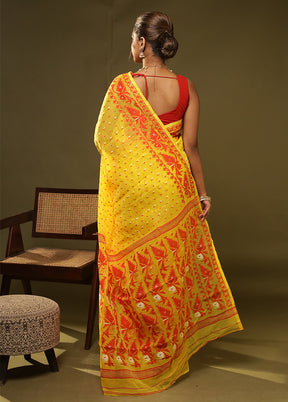 Yellow Jamdani Cotton Saree Without Blouse Piece