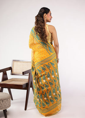 Yellow Jamdani Cotton Saree Without Blouse Piece