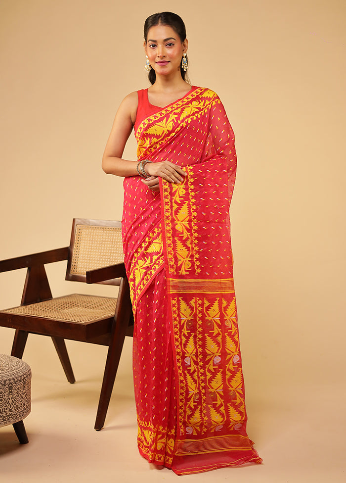 Pink Jamdani Cotton Saree Without Blouse Piece