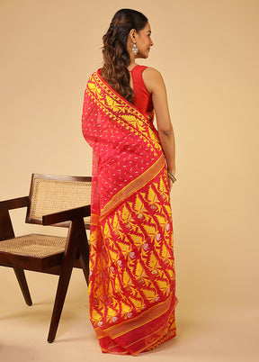 Pink Jamdani Cotton Saree Without Blouse Piece