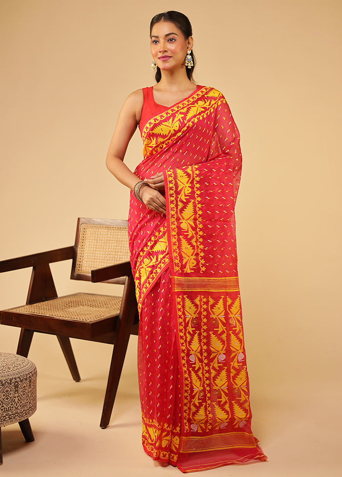 Pink Jamdani Cotton Saree Without Blouse Piece