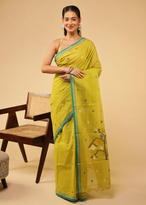 Yellow Jamdani Cotton Saree Without Blouse Piece