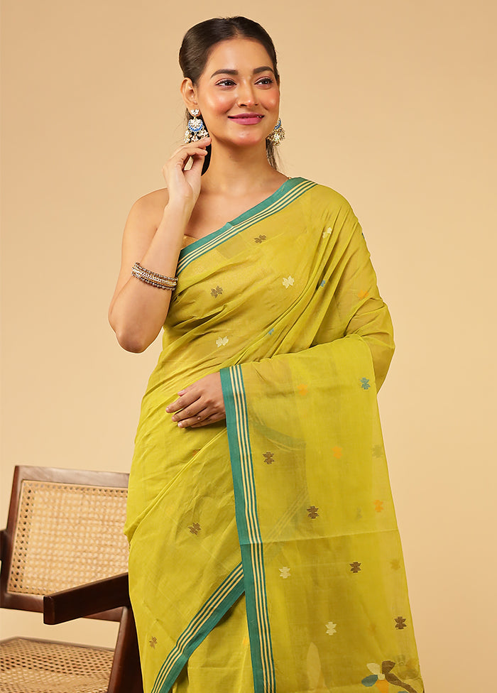 Yellow Jamdani Cotton Saree Without Blouse Piece