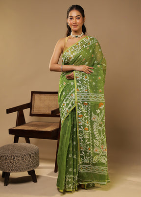 Green Jamdani Cotton Saree Without Blouse Piece