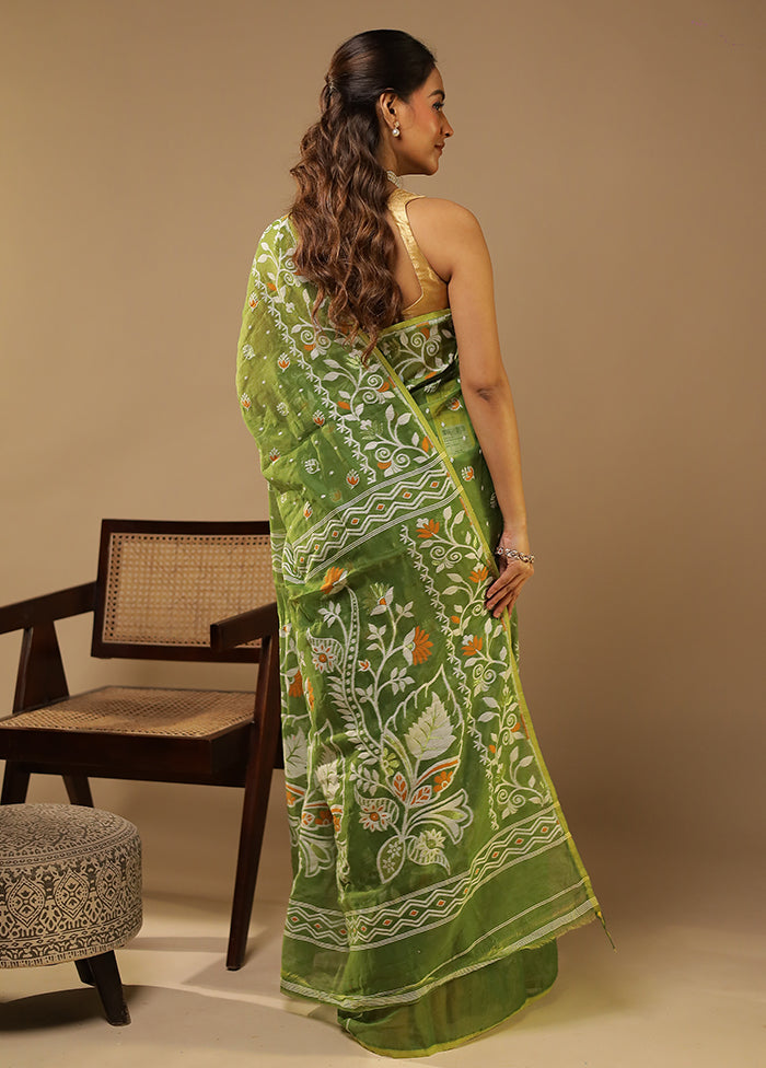 Green Jamdani Cotton Saree Without Blouse Piece