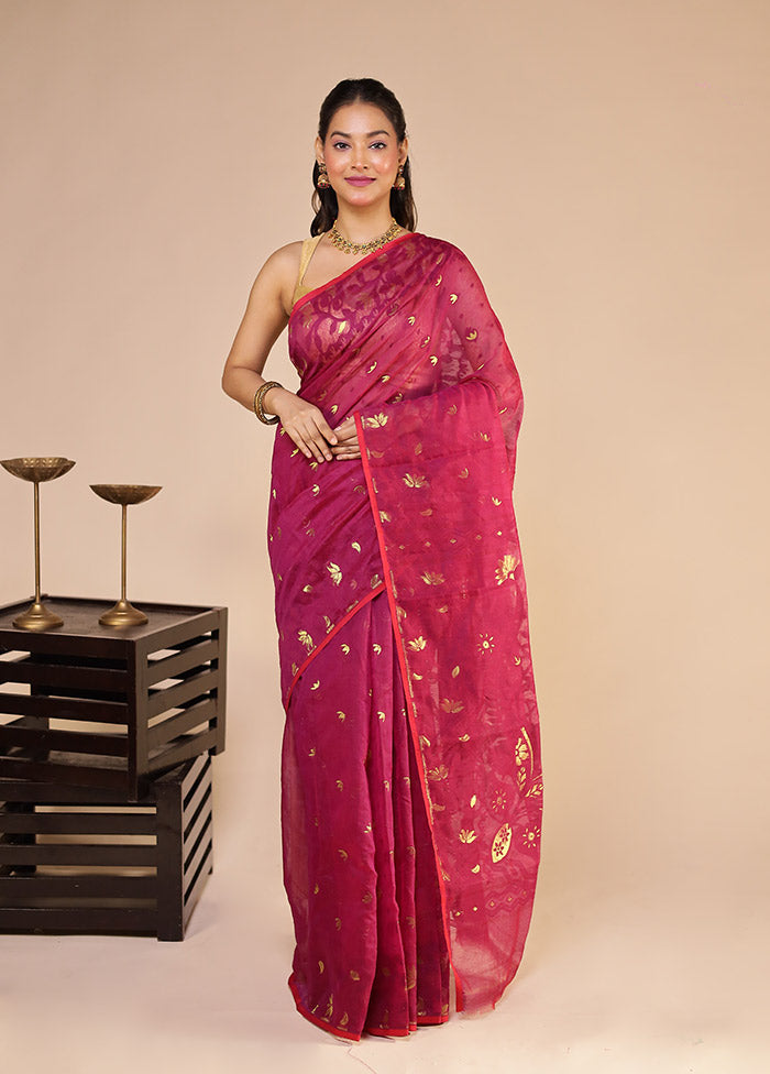 Purple Jamdani Cotton Saree Without Blouse Piece