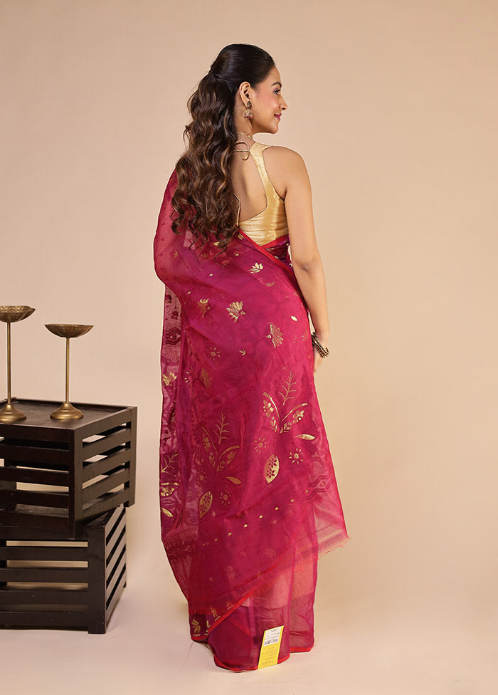 Purple Jamdani Cotton Saree Without Blouse Piece