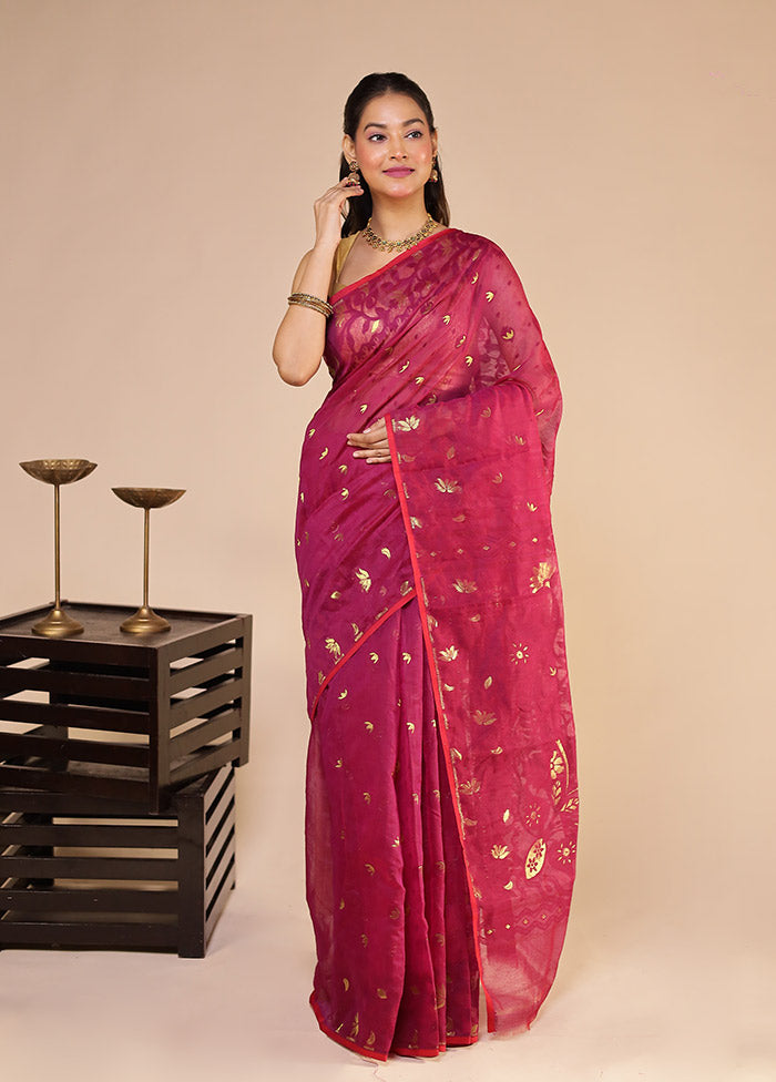 Purple Jamdani Cotton Saree Without Blouse Piece