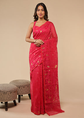 Pink Jamdani Cotton Saree Without Blouse Piece