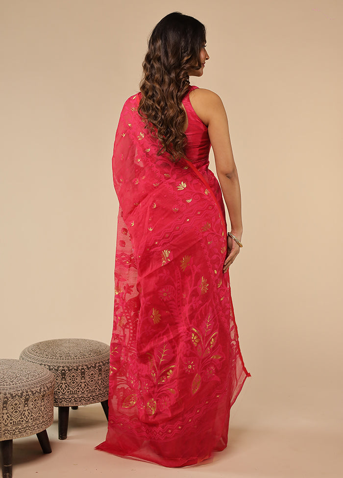 Pink Jamdani Cotton Saree Without Blouse Piece