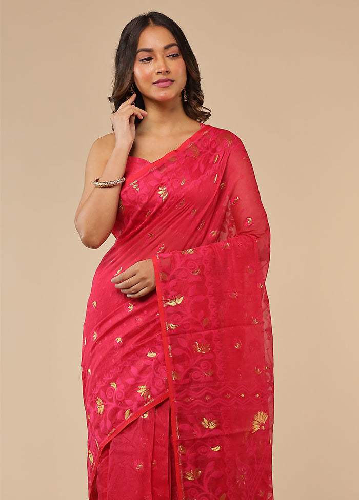 Pink Jamdani Cotton Saree Without Blouse Piece