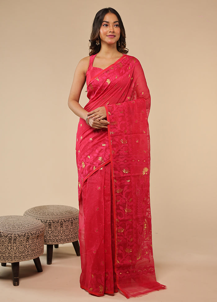 Pink Jamdani Cotton Saree Without Blouse Piece