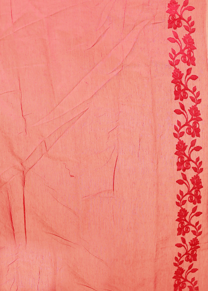 Pink Jamdani Cotton Saree Without Blouse Piece