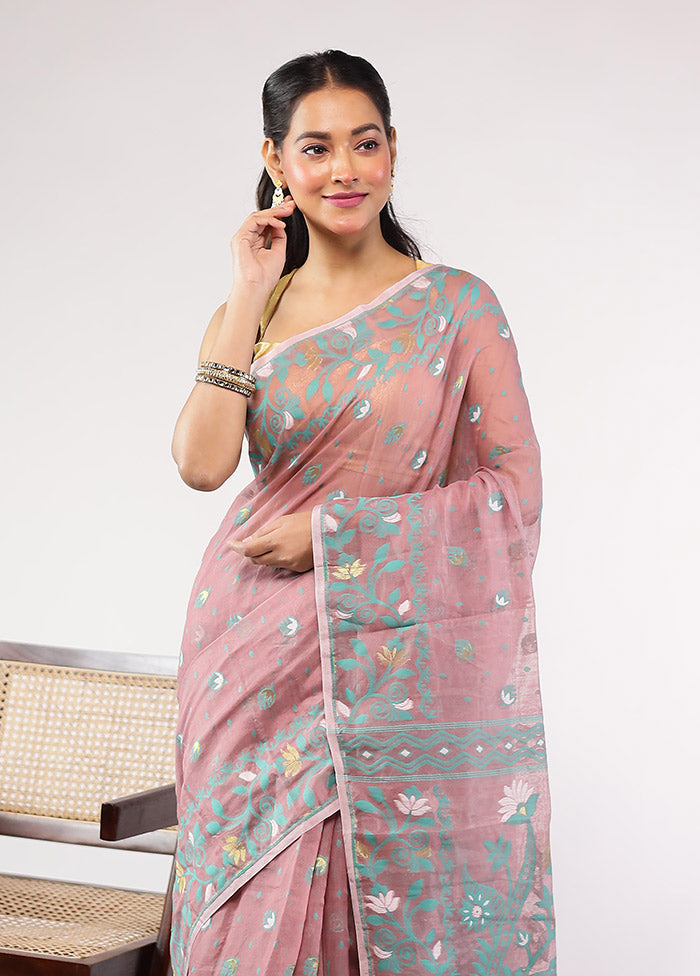 Purple Jamdani Cotton Saree Without Blouse Piece