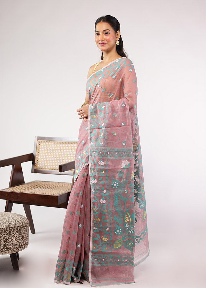 Purple Jamdani Cotton Saree Without Blouse Piece