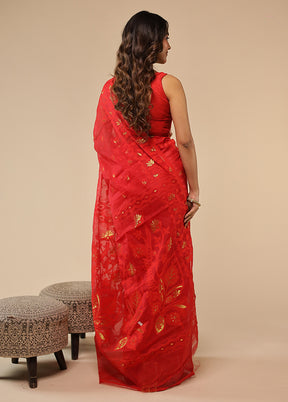Red Jamdani Cotton Saree Without Blouse Piece