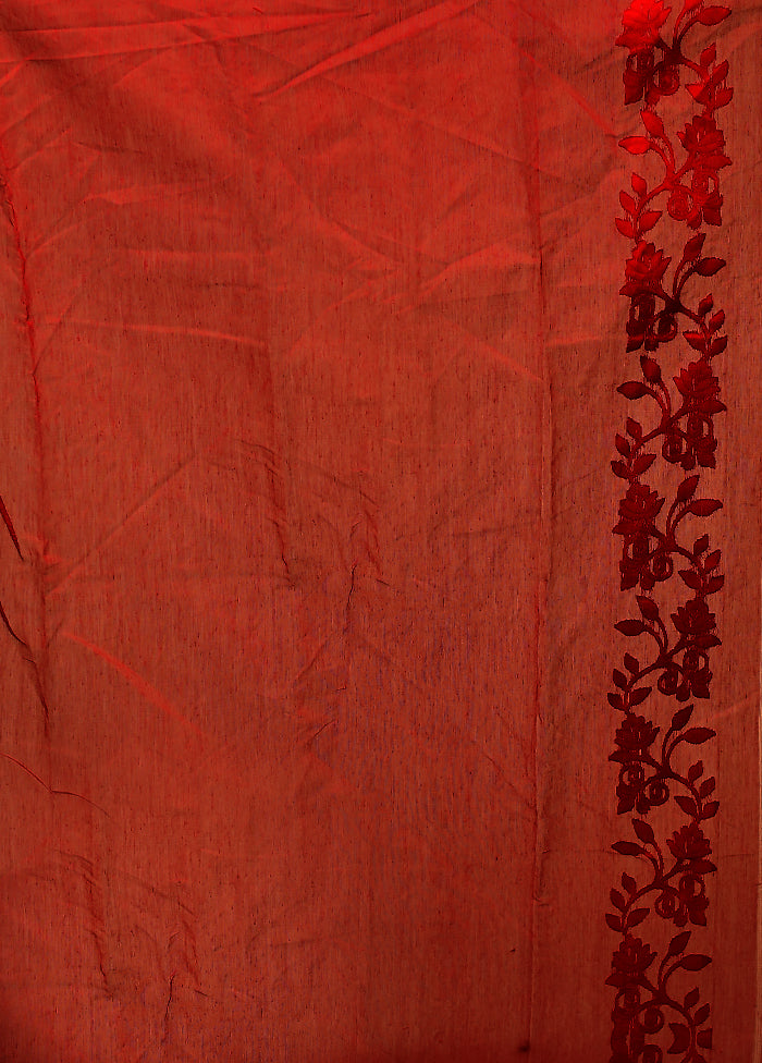 Red Jamdani Cotton Saree Without Blouse Piece