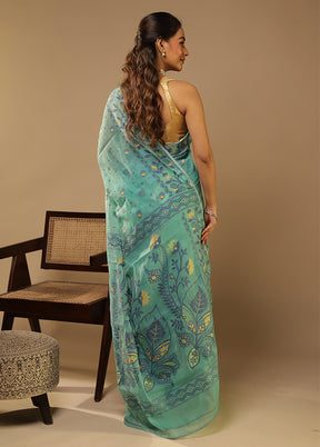 Green Jamdani Cotton Saree Without Blouse Piece