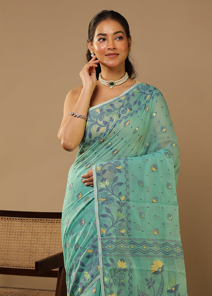 Green Jamdani Cotton Saree Without Blouse Piece