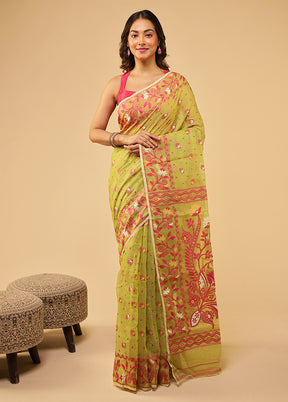 Green Jamdani Cotton Saree Without Blouse Piece