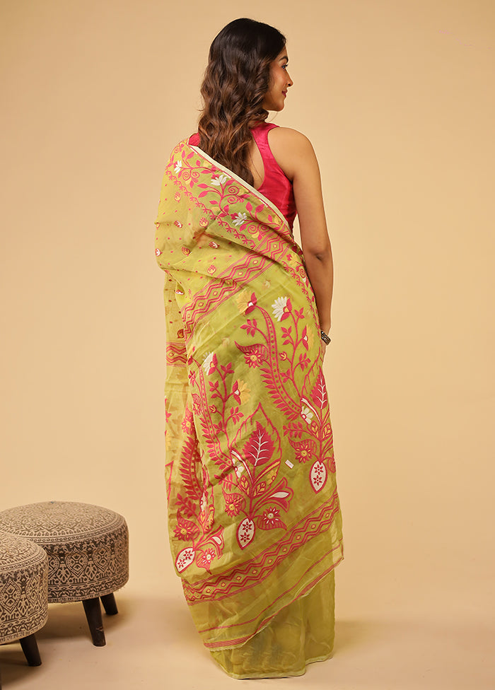 Green Jamdani Cotton Saree Without Blouse Piece