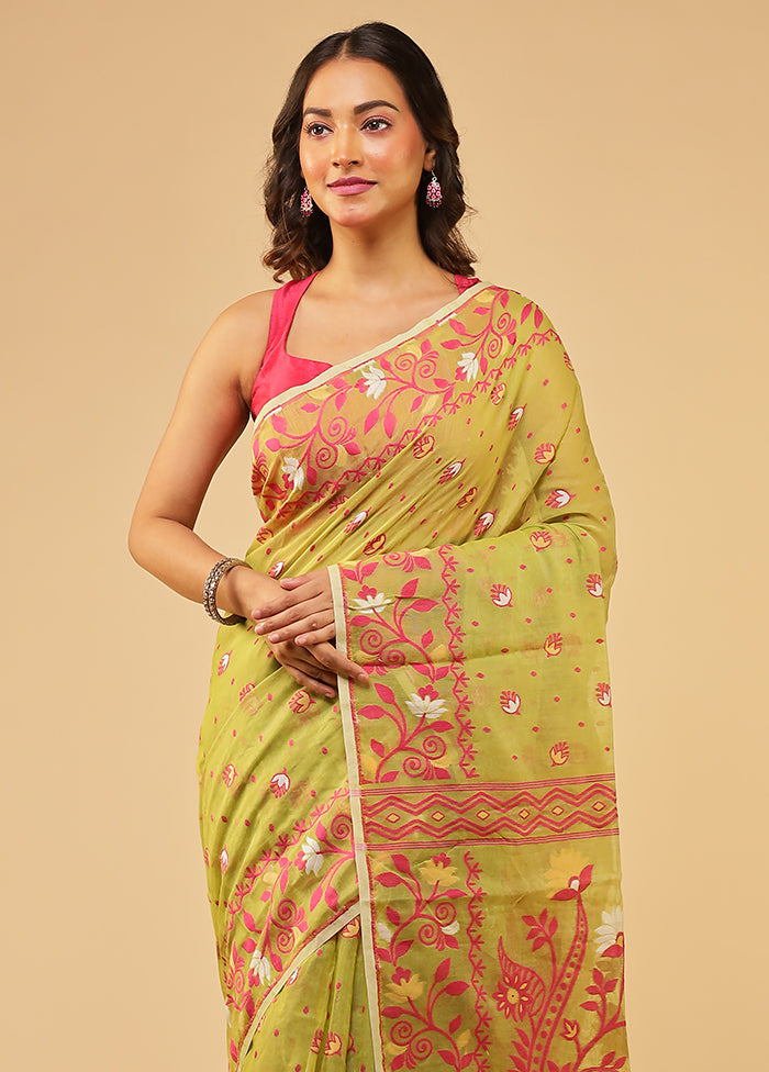 Green Jamdani Cotton Saree Without Blouse Piece