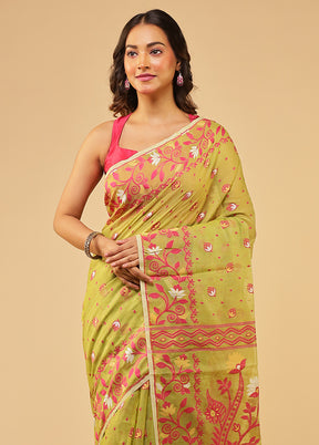 Green Jamdani Cotton Saree Without Blouse Piece
