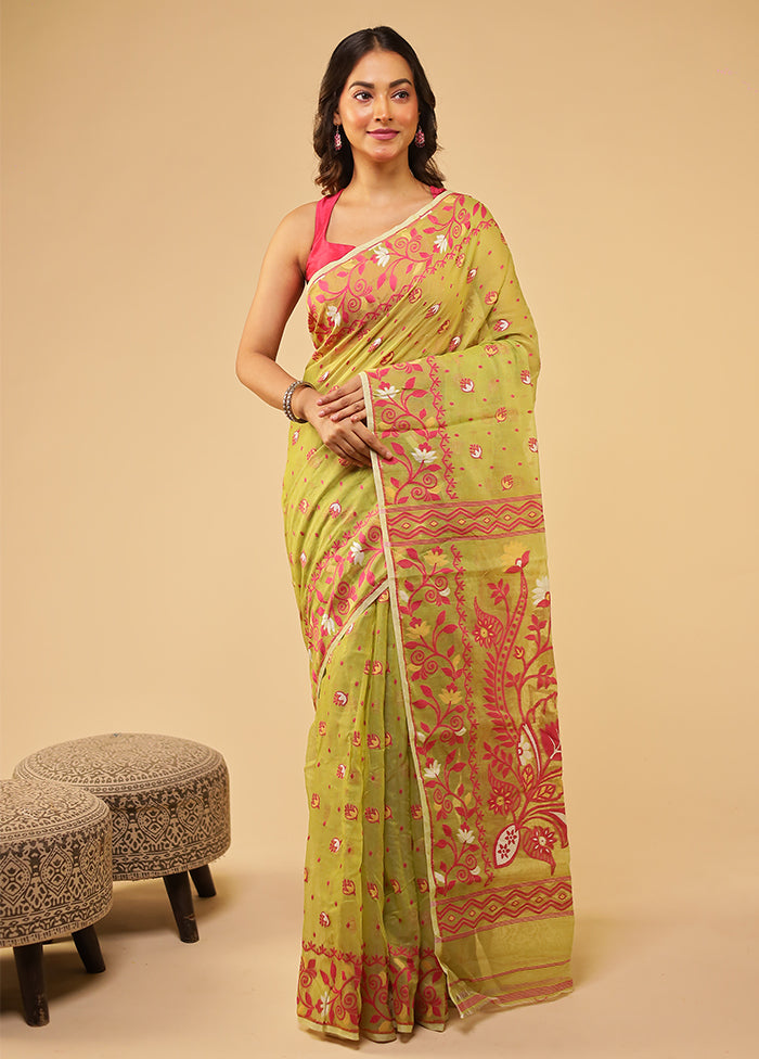 Green Jamdani Cotton Saree Without Blouse Piece