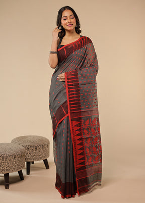 Grey Jamdani Cotton Saree Without Blouse Piece