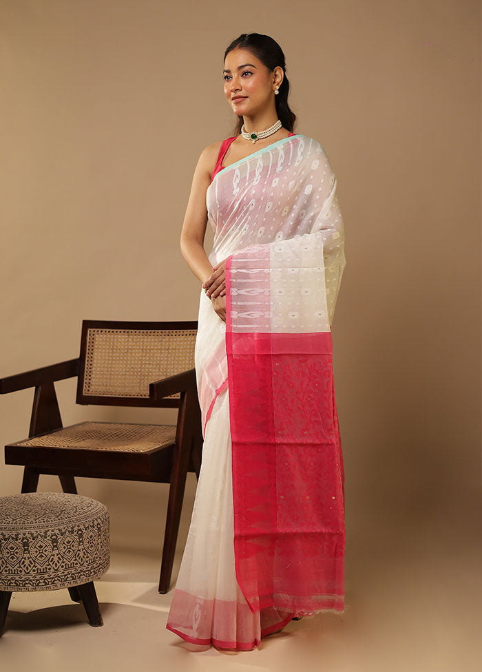 Pink Jamdani Cotton Saree Without Blouse Piece