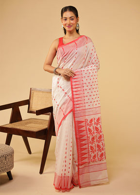 White Jamdani Cotton Saree Without Blouse Piece