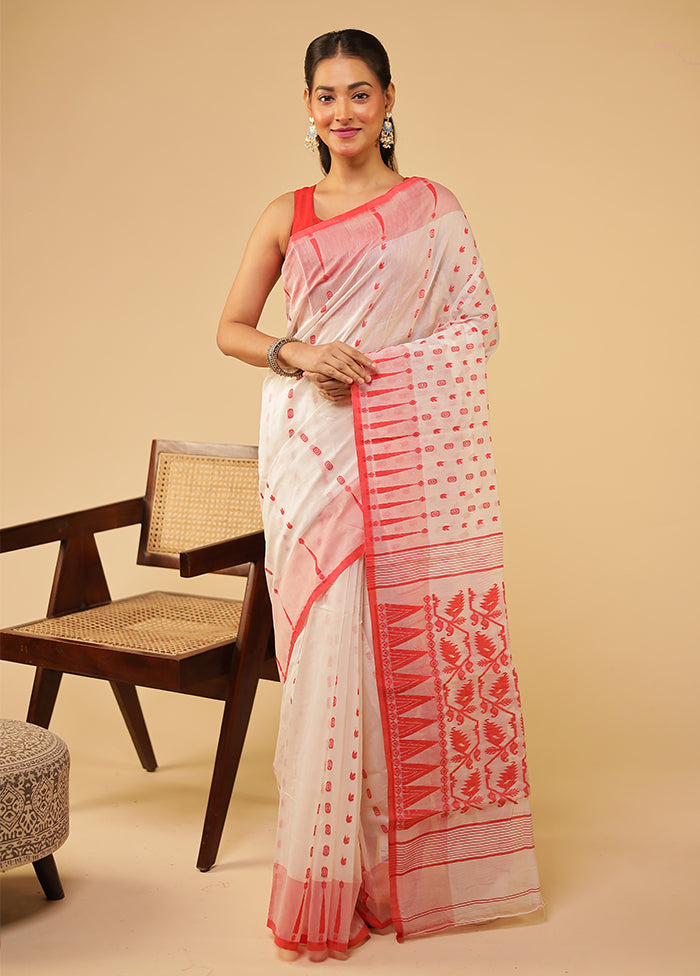 White Jamdani Cotton Saree Without Blouse Piece
