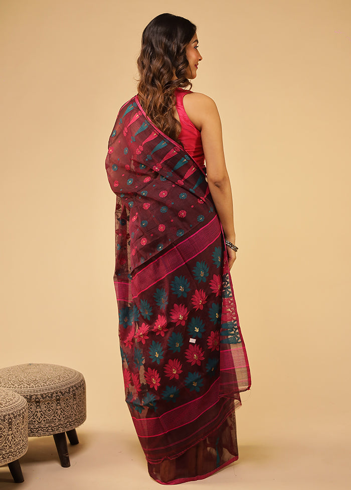 Brown Jamdani Cotton Saree Without Blouse Piece