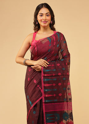 Brown Jamdani Cotton Saree Without Blouse Piece