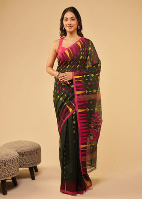 Green Jamdani Cotton Saree Without Blouse Piece