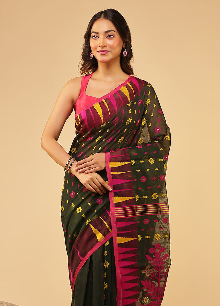 Green Jamdani Cotton Saree Without Blouse Piece