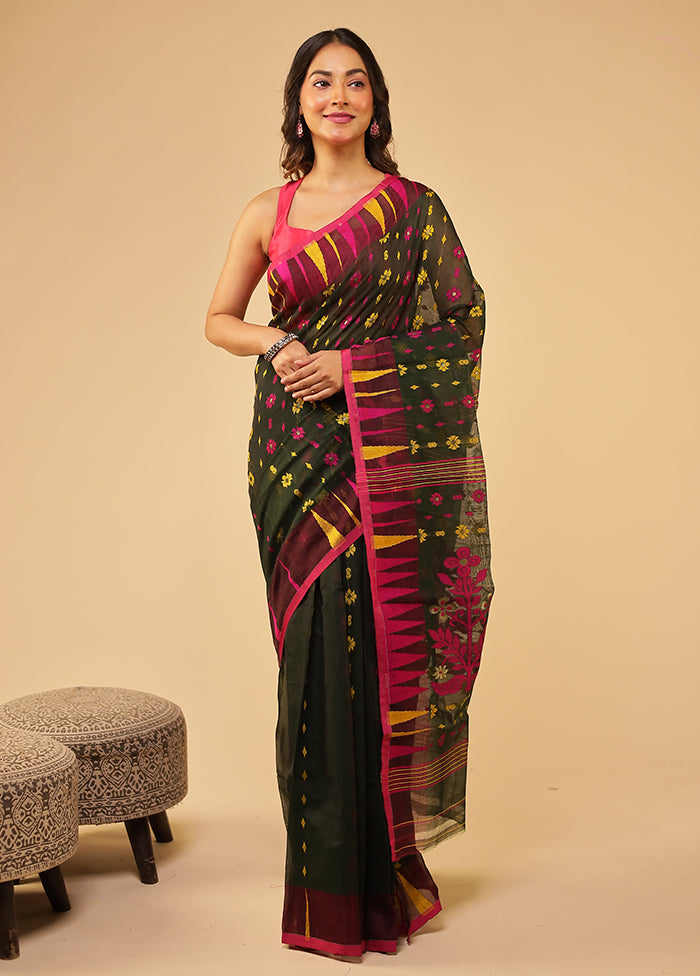 Green Jamdani Cotton Saree Without Blouse Piece