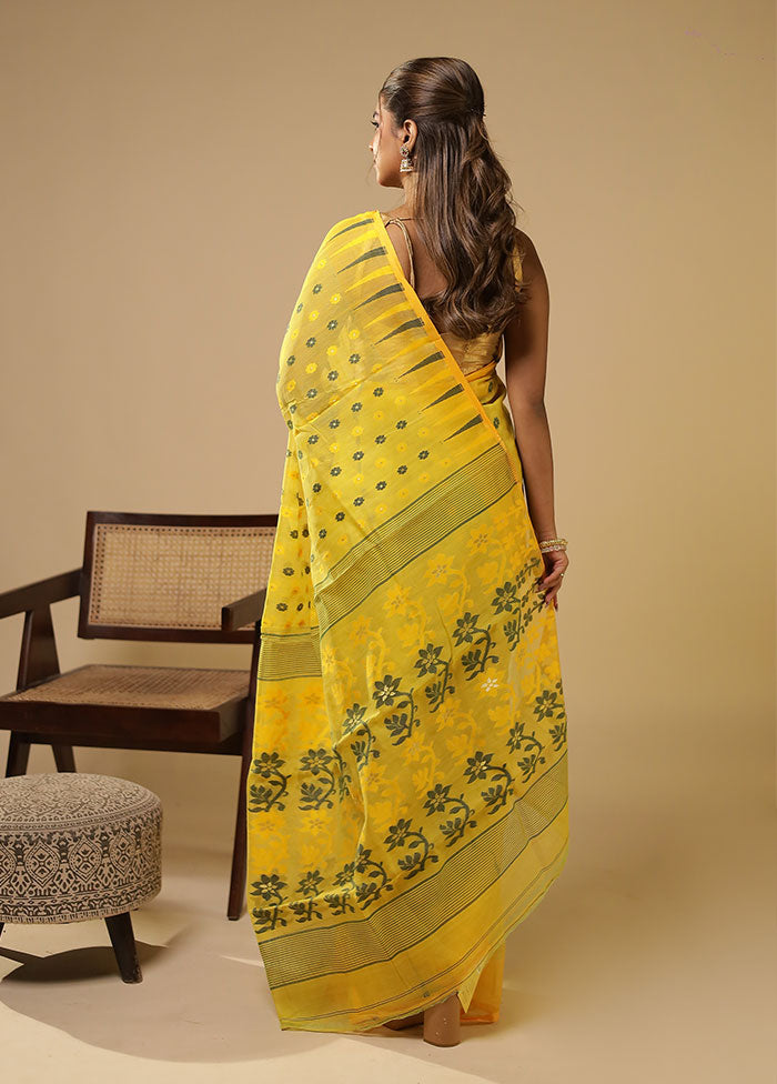 Yellow Jamdani Cotton Saree Without Blouse Piece