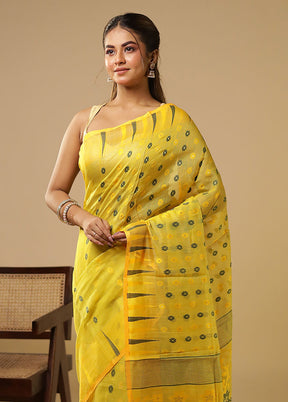 Yellow Jamdani Cotton Saree Without Blouse Piece