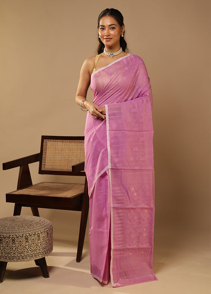 Purple Jamdani Cotton Saree Without Blouse Piece