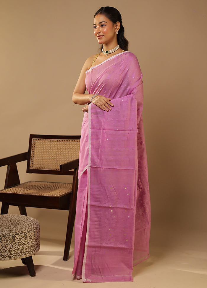 Purple Jamdani Cotton Saree Without Blouse Piece