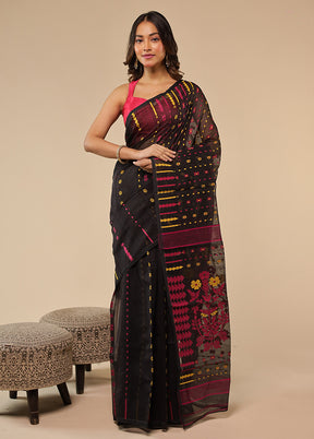 Black Jamdani Cotton Saree Without Blouse Piece
