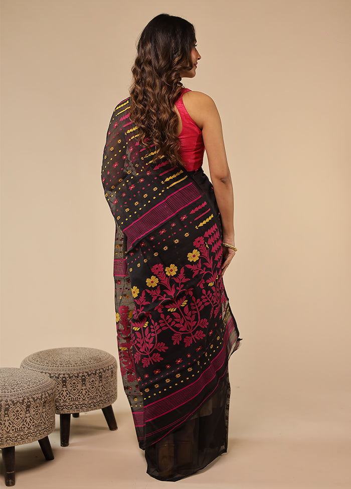Black Jamdani Cotton Saree Without Blouse Piece