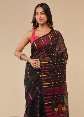 Black Jamdani Cotton Saree Without Blouse Piece